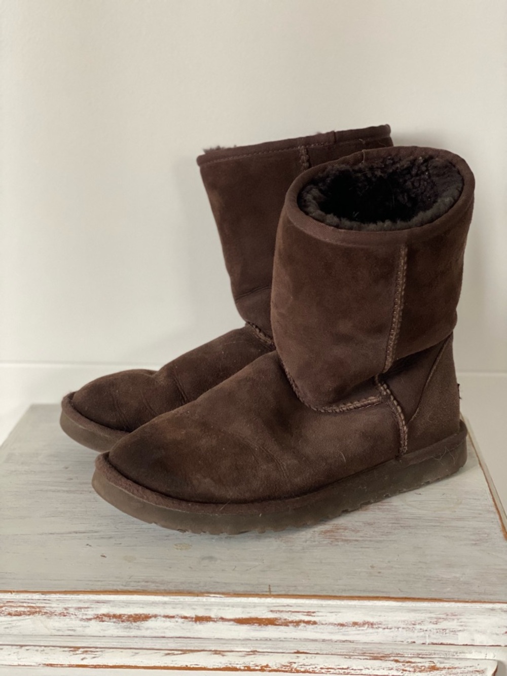 UGG Chocolate Suede Shearling Short Boots